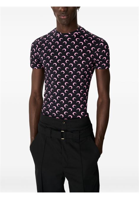 moon printed jersey ss crewneck top woman black MARINE SERRE | UTS001ACJER0001BK90